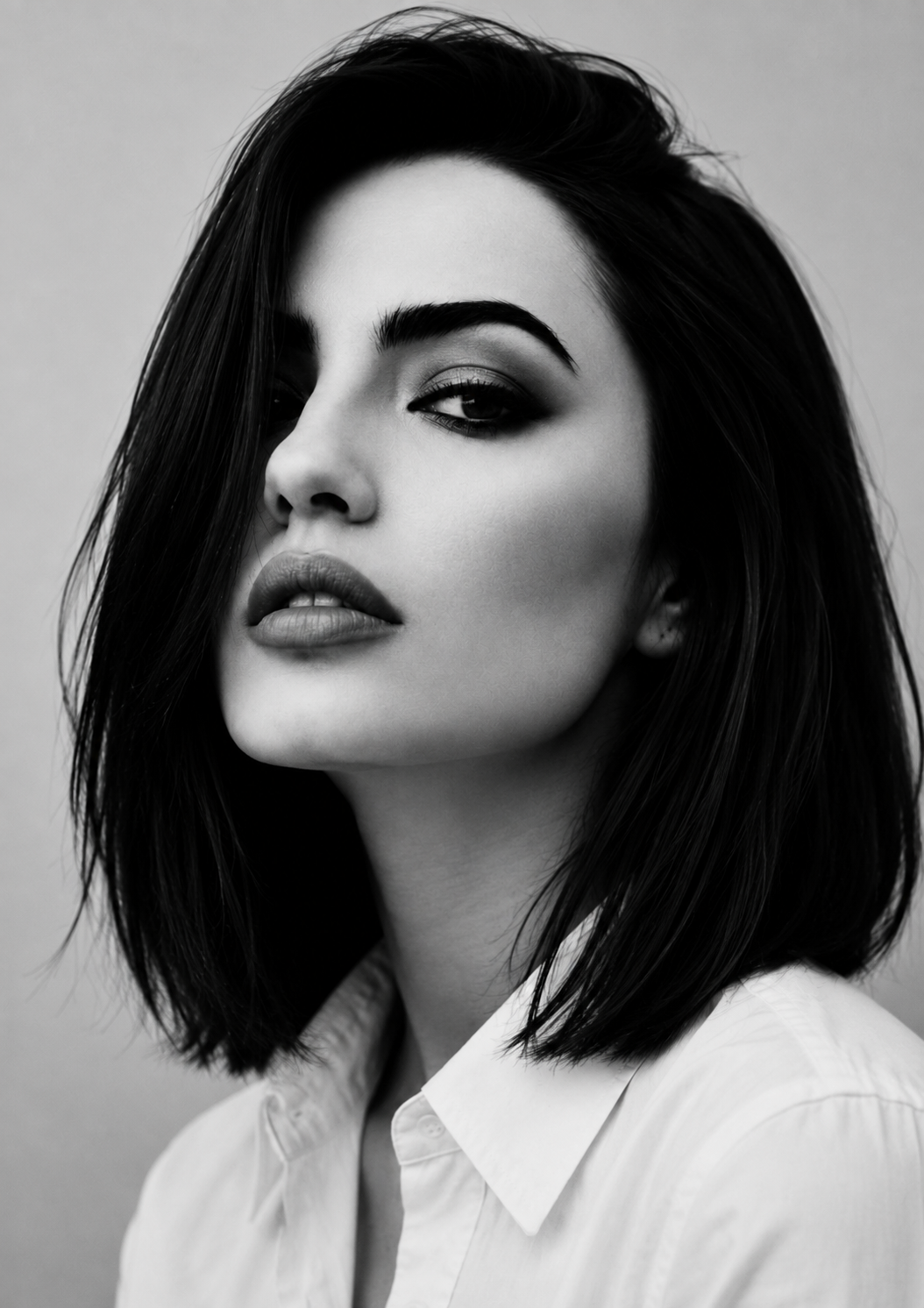 Black-and-white portrait of Anna Moochoon