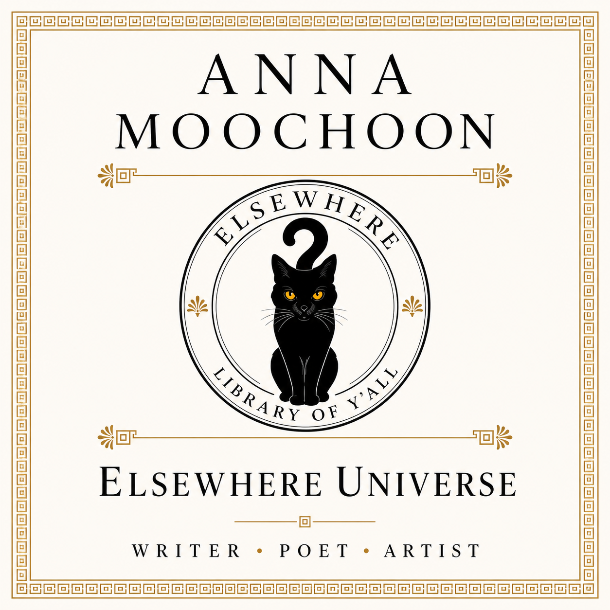 Anna Moochoon | Elsewhere Universe logo featuring Bob the Black Cat