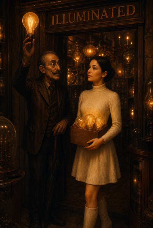 Old Tom and Dr. Lucinda Lightbulb inside Illuminated