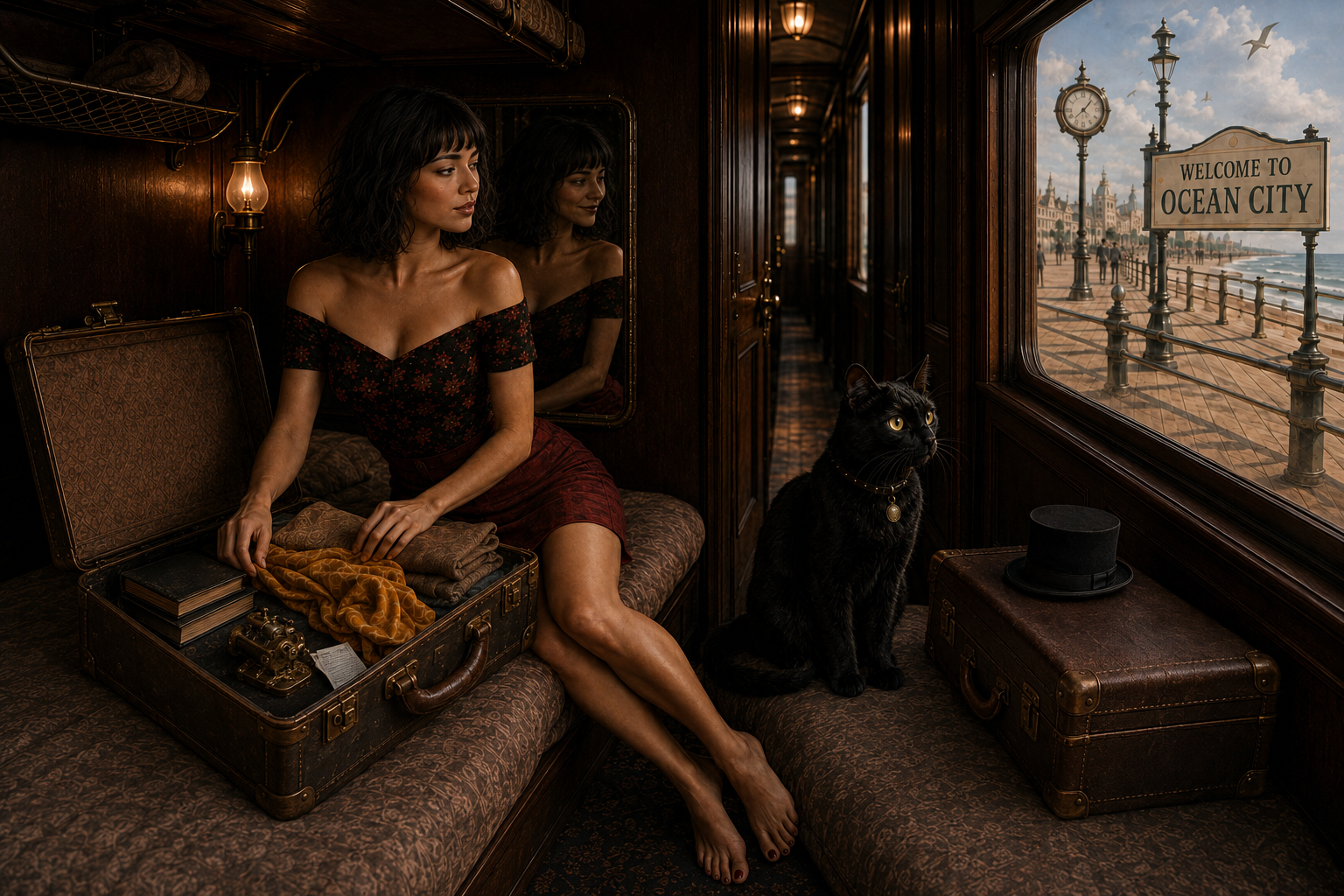 Missy packing beside Bob and his black top hat as the Train to Elsewhere arrives in Ocean City